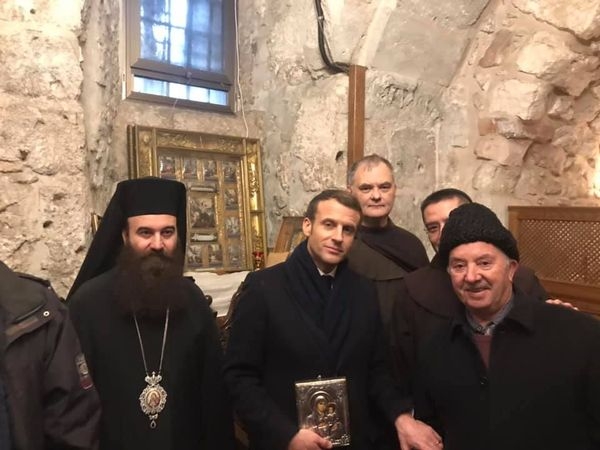 Mr. Wajeeh Nuseibeh with   Emanuel Marcon, President  of France at the Church of the Holy Sepulchre, Jan 22nd , 2020